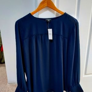 Ann Taylor Factory Size Large Navy Blue Long-sleeve Blouse